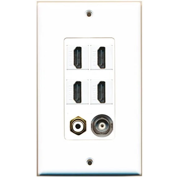 RiteAV - 4 Port HDMI 1 RCA White 1 BNC Wall Plate Decorative