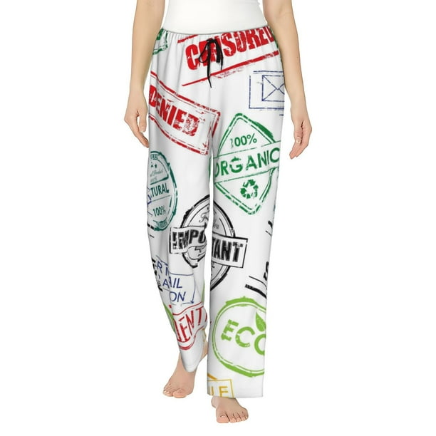 Fotbe Stamp Set Collection Pantalones de Pijama para Mujer, Pantalones de Dormir, Pantalones Pj con Cordón y Bolsillos-X-Large