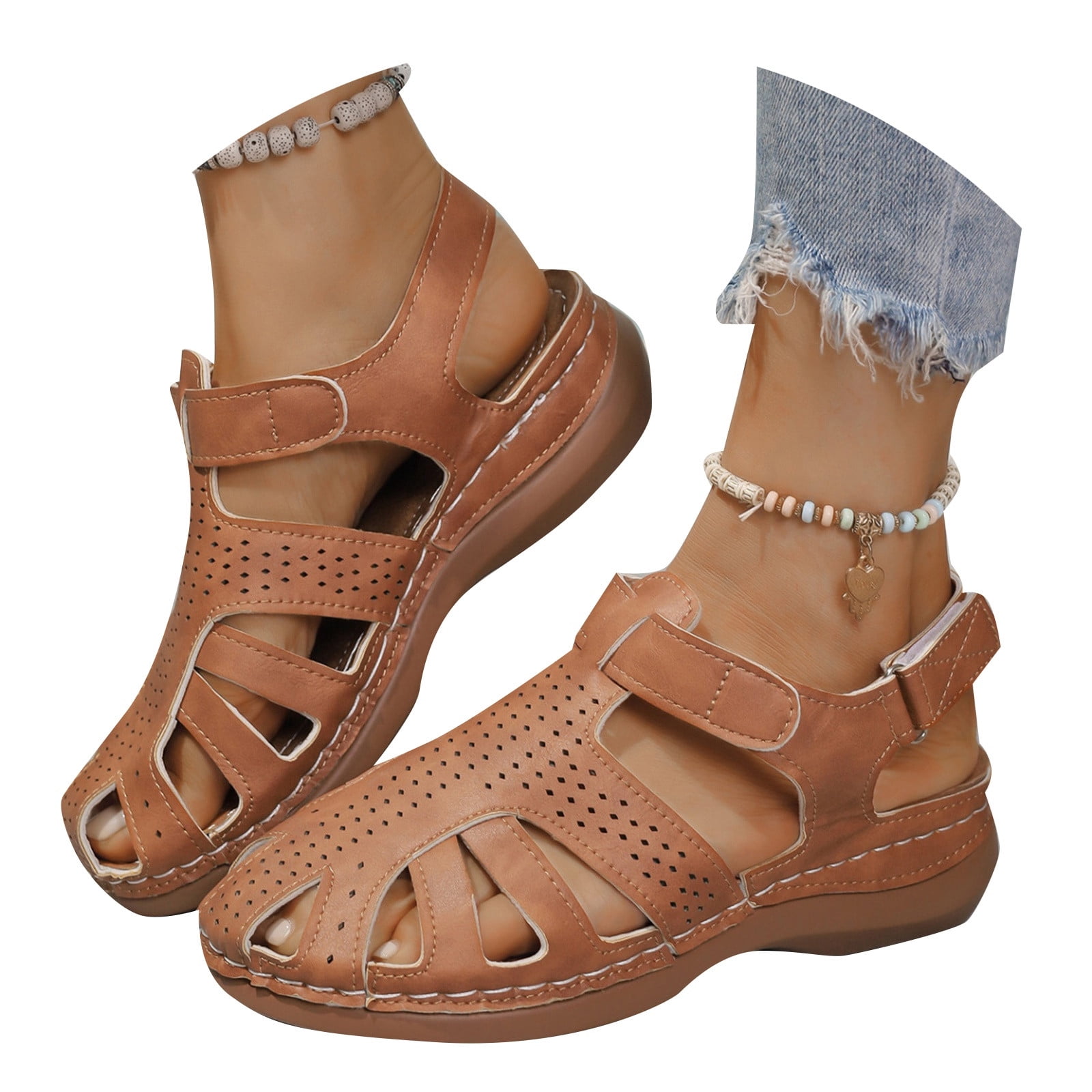 Sandales Orthopédiques Femme Confort Sandales Orthopédiques GYCF Femme - Soutien Voûte Plantaire - Cuir Marron Chaussures été Décontractées
