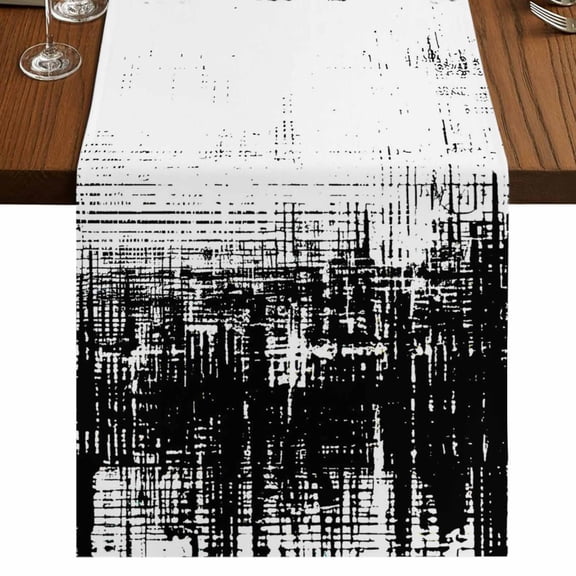Japanese Flags Burlap Cotton Table Runner 13x36 Inches Short, Abstract Black Navy Flags Farmhouse Table Runners, Outdoor Dining Tablecloths Decor for Baby Shower/Party/Wedding