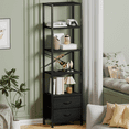 thumbnail image 2 of Satifur 5-Tier 65" H Bookshelf and Bookcase with 2 Removable Drawers, Narrow Display Shelf for Living Room, Black Oak, 2 of 8