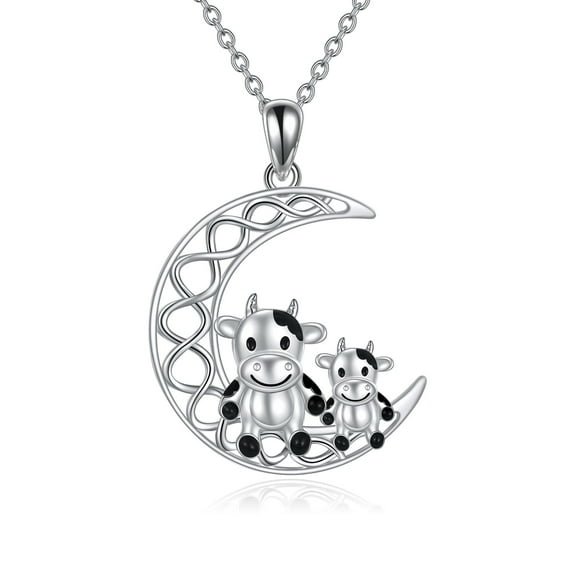 Mother's Day Gifts for Mom Cow Necklace Sterling Silver Celtic Moon Pendant Gifts for Women Daughter (cow 2)
