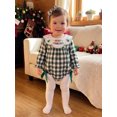 thumbnail image 4 of Cjfdfy  Newborn Baby Girl Holiday Fall Outfit Holiday Thanksgiving Turkey Merry Christmas Embroidery Long Sleeve Doll Collar Plaid Romper And Bow Headband Set, 4 of 9