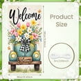 thumbnail image 2 of Floral Design Welcome Banner Vintage Truck Spring Backdrop Checkered Bow Colorful Blooms Garden Background for Home Decoration Spring Party Garden Gathering, 2 of 9