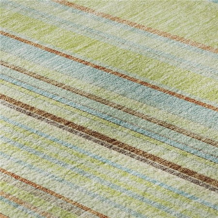 HomeRoots 677447 10 x 14 ft. Artichoke Green Brown & Beige Striped Washable Machine Made Rectangle Area Rug with UV Protection