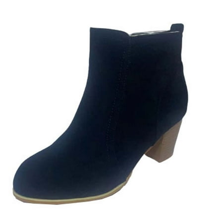 

Boots For Women Boots For Women Women s Fall Winter Solid Color Flock Boots Chunky Heel High-Heels Short Boots Round-Toe Side Zipper Boots Black