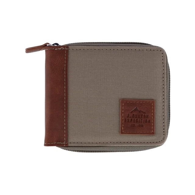 Buxton RFID Canvas and Leather Zip Around Wallet (Men's)