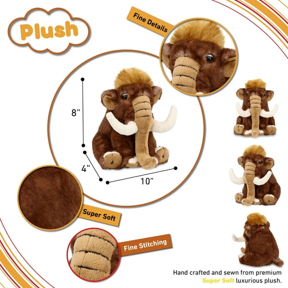 DolliBu Wild Woolly Mammoth Stuffed Animal - Cute Prehistoric Wild Animal Cuddle Buddy Toy - Plush Woolly Mammoth Plush Gift for Kids and Adults - 10 Inch