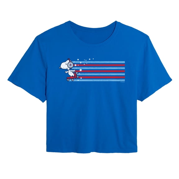 Peanuts - Snoopy Skating Stars and Stripes Women's Cropped Graphic T-Shirt