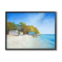 Stupell Industries Boat Shacks on Sandy Coast Beach Line Black Framed, 16 x 20, Design by Craig Trewin Penny