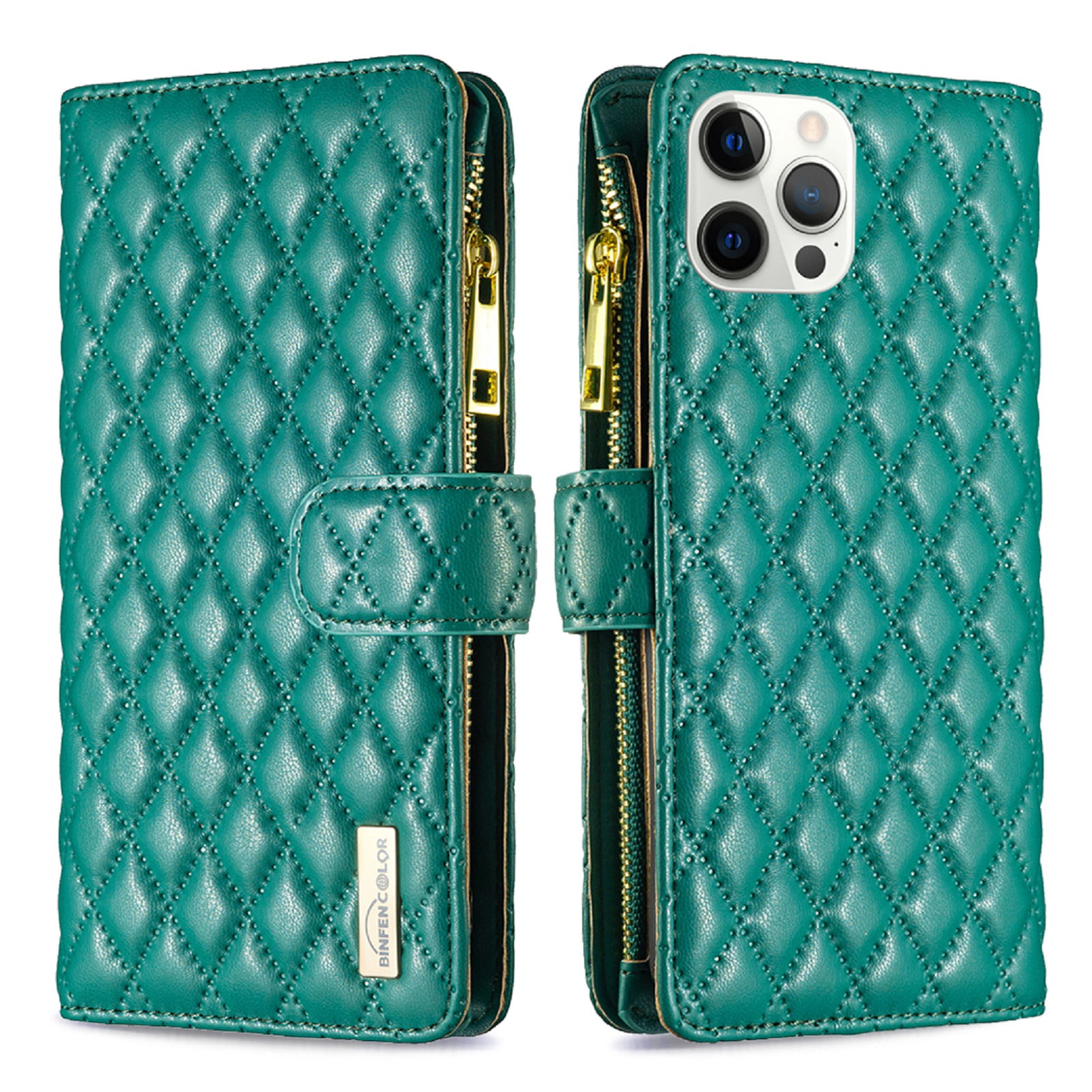 TECH CIRCLE Zipper Wallet case for iPhone 12 Pro Max, Stylish Argyle  Pattern PU Leather Wallet case with Handstrap Kickstand Card Slots Magnetic  Closure Shockproof Case For iPhone 12 Pro Max,Green 