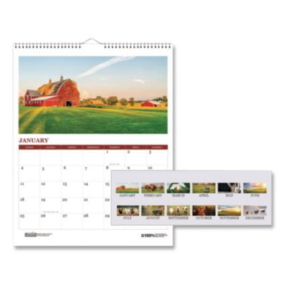 11 in. x 14 in. 12-Month (Jan-Dec 2026) 100 Percent Recycled Farm Life Wall Calendar - White/Multicolor Sheets