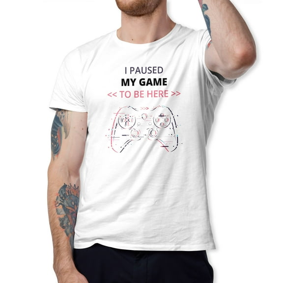 Greenyef Graphics I Paused My Game to Be Here Video Gamer Gift for Men Teenagers Gaming Funny Graphic T-Shirt Style-41 (White, Medium)