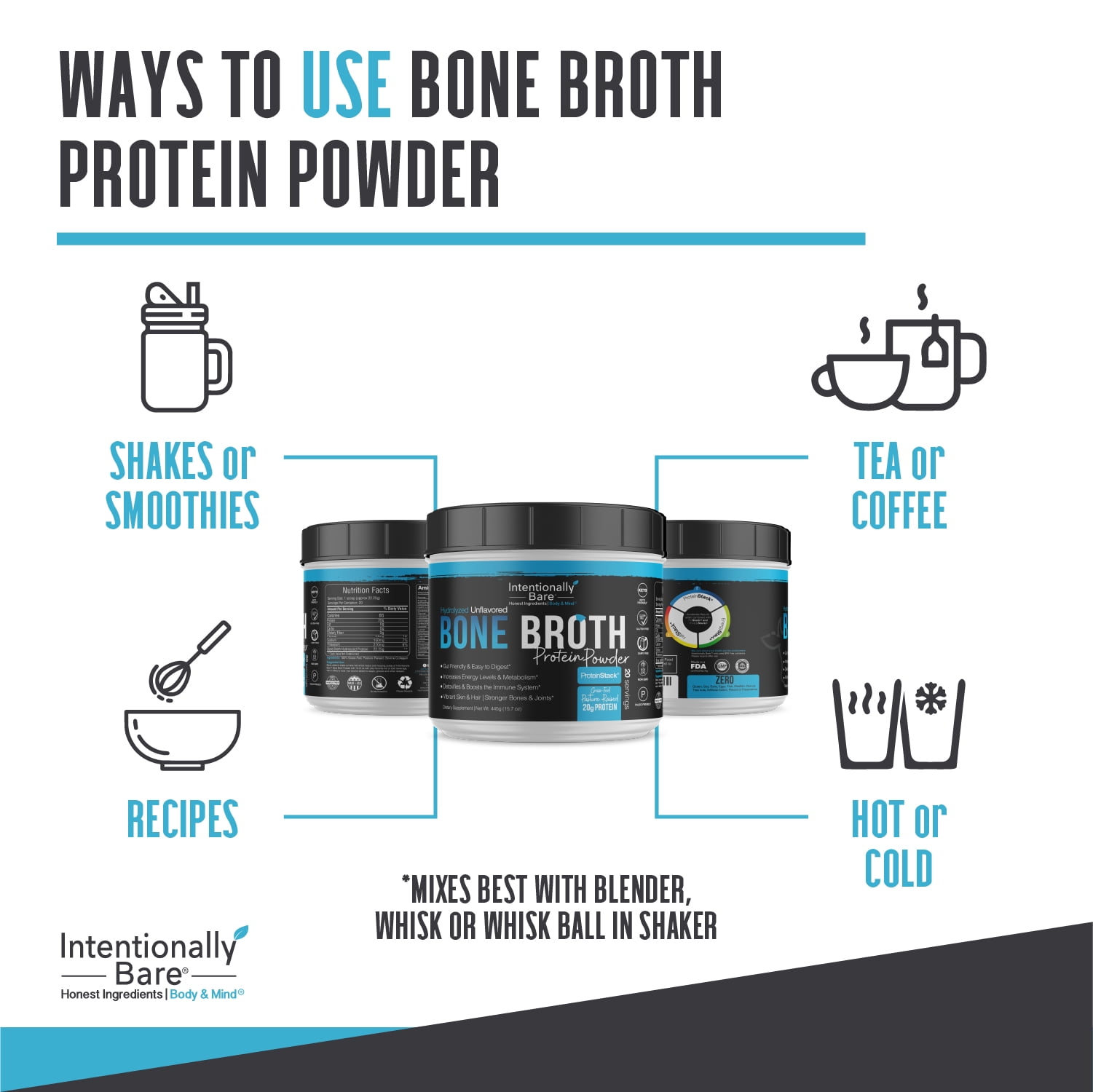 Bone Broth Protein Powder- 20 Grams Protein - Collagen Types 1, 2 & 3 - Grass-Fed, Pasture Raised Cows - Dairy Free - Unflavored - 20 Servings