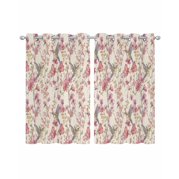 Pink Beige Flowers Sheer Curtains 39 Inch Length 2 Panels Set for Living Room/Bedroom, Spring Floral Elegant Pastoral Rustic Kitchen Curtains Grommet Semi-Sheer Curtains Window Treatments 27.5"x39"x2