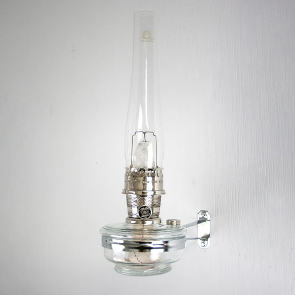 Aladdin Wall Mount Oil Lamp, Genie III Regency Fuel Lighting for Homesteaders or Emergencies, Clear Glass, 18 inches tall, Nickel Trim