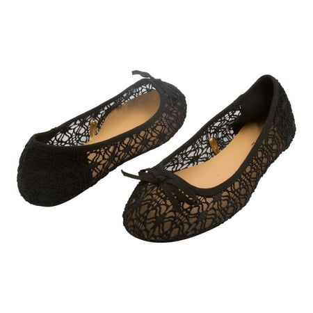 

Sara Z Mesh Lace Openwork Crochet Slip On Ballet Flat Shoes Black (Women s)