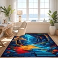 thumbnail image 3 of Design&I 4'x6' Washable Area Rug Flatweave Daily Traffic Ready Pixel Interlocking Block Maze Border Cliff Motif Volcano Landscape for Dorm Room, Living Apartment, 3 of 7