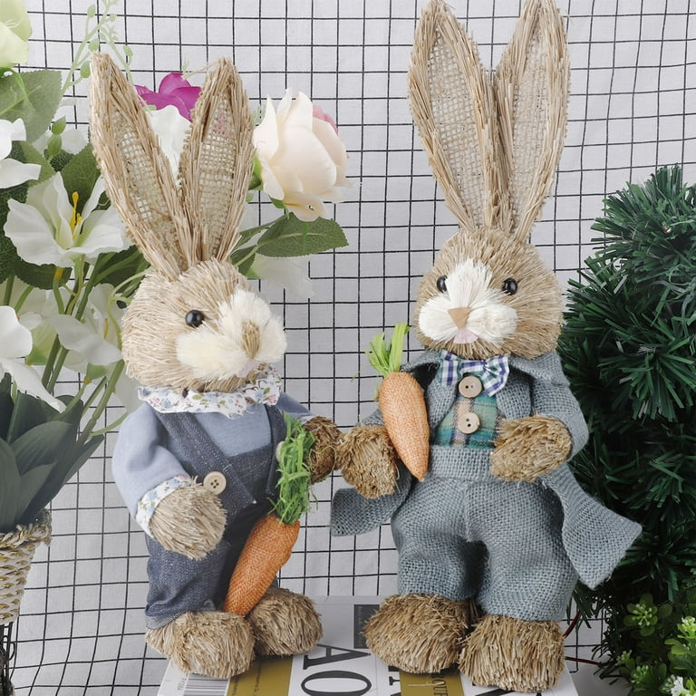 Cute Easter Straw Bunny Standing Rabbit Statue Sculpture Easter Theme Party Supplies Desktop Wedding Home Decoration Kids Toys D, Size: Medium