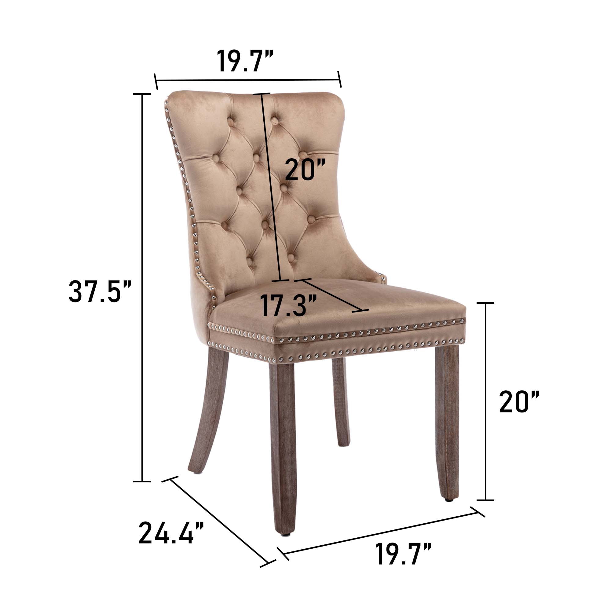 Aukfa High-End Upholstered Dining Chairs Set of 2, Modern Tufted Solid Wood Side Chair with Nailhead Trim - Khaki