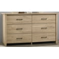 thumbnail image 2 of Dtwnek 57"W 6 Drawer Dresser Black Handle, Suitable for Living Room, Bedroom, Light Brown, 2 of 6