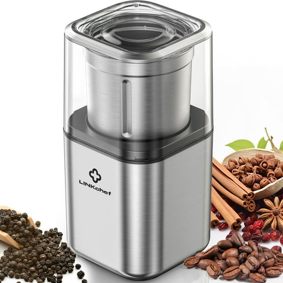LINKChef Moulin à Café, Moulin à Épices avec 4 Lames pour Grains de Café, Épices, Thé - Neuf (Argent)