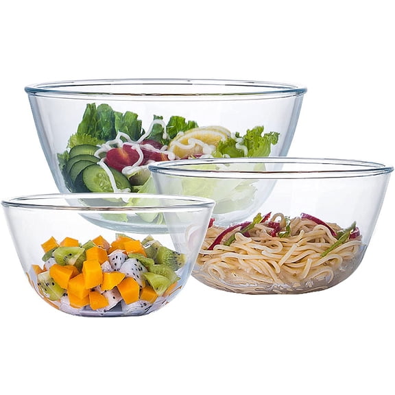 3-Piece High Borosilicate Glass Mixing Bowls Set (1qt/2.5qt/4.2qt) – Large Salad Bowls for Baking, Prep, Serving & Storage (Microwave/Dishwasher/Oven Safe)