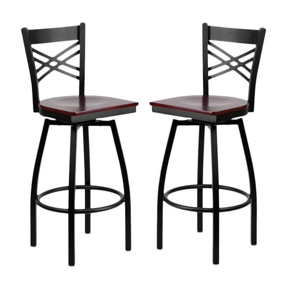 Home Square Hercules 30" Swivel Metal Bar Stool in Mahogany and Black - Set of 2
