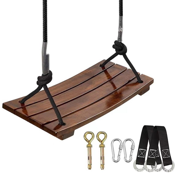 Boiijkre Solid Wood Swing One Seat Simple Swing Maximum Load 440Lbs Wooden Swing Seat Adjustable Rope Length Outdoor Rope Swing for Kids Adults