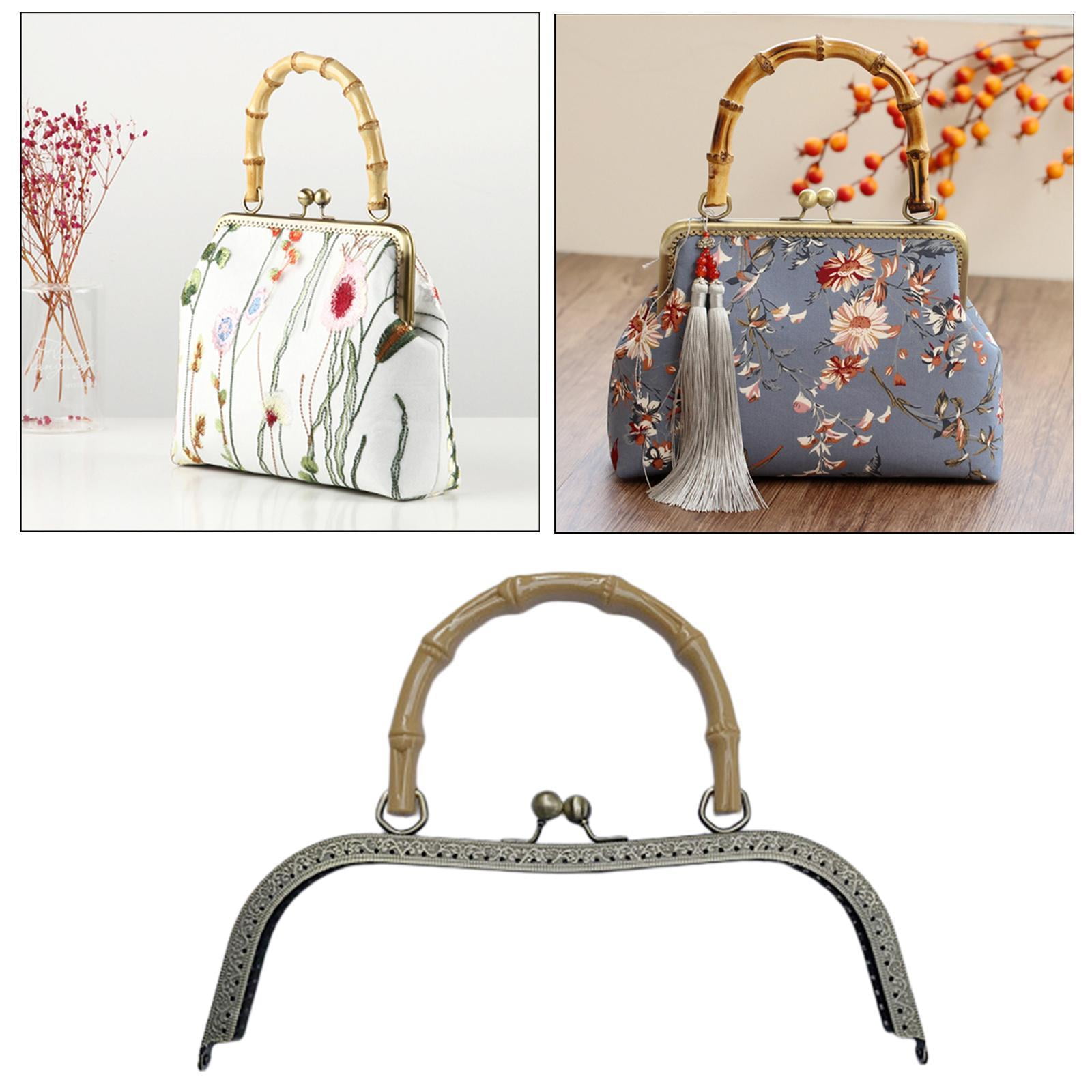 Large Bag Purse Clutch Bag 27cm Kiss Clasps Lock Vintage Wooden Handle Walmart