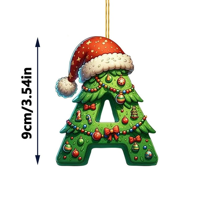 Adornos navideños, adornos navideños, regalos navideños, árbol de Navidad acrílico 2D, colgante de 26 letras, regalo decorativo, colgantes para fiestas navideñas familiares.