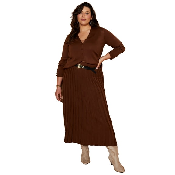 June & Vie Women's Plus Size Pleated Midi Skirt