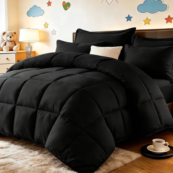 2pcs Twin Black bedding sheet Set with All-Season Comforter, Available in many Sizes. Includes 1 Comforter And 1 Pillowcase
