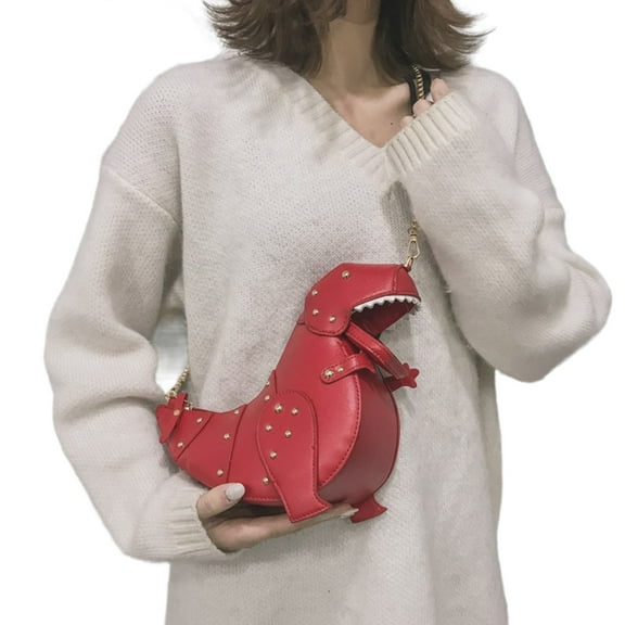 Dinosaur Shoulder Bag Unique PU Crossbody Purse with Chain Strap for Girls and Women