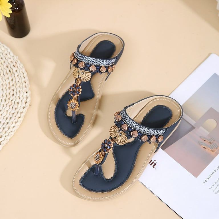 Women Shoes Womens Sandals Flip Flops For Women With Arch Support Comfort  Slip On Casual Bohemia Beach Rhinestone Sandal Travel Walking Flats Shoes