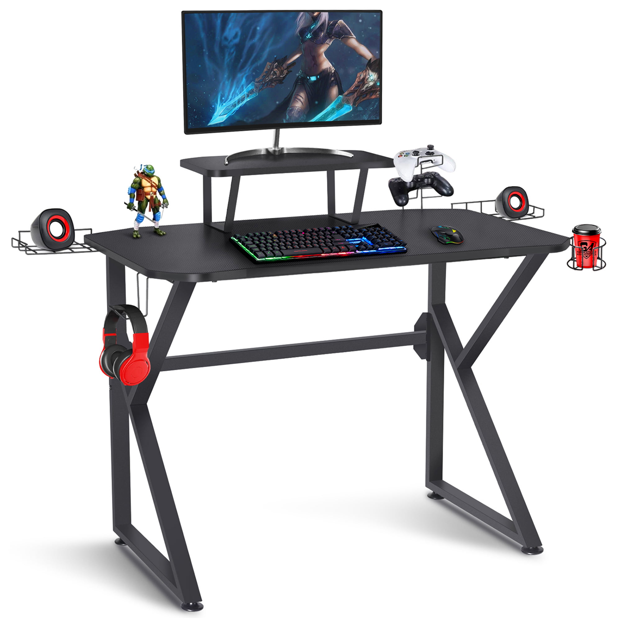 GTRACING Gaming Desk,Computer Desk with Storage,Ergonomic Z-Shaped Gaming Table 