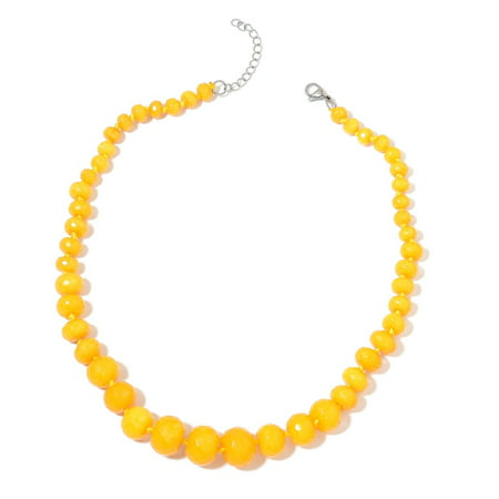 Girls Stainless Steel Yellow Quartzite Beads Necklace 18-20