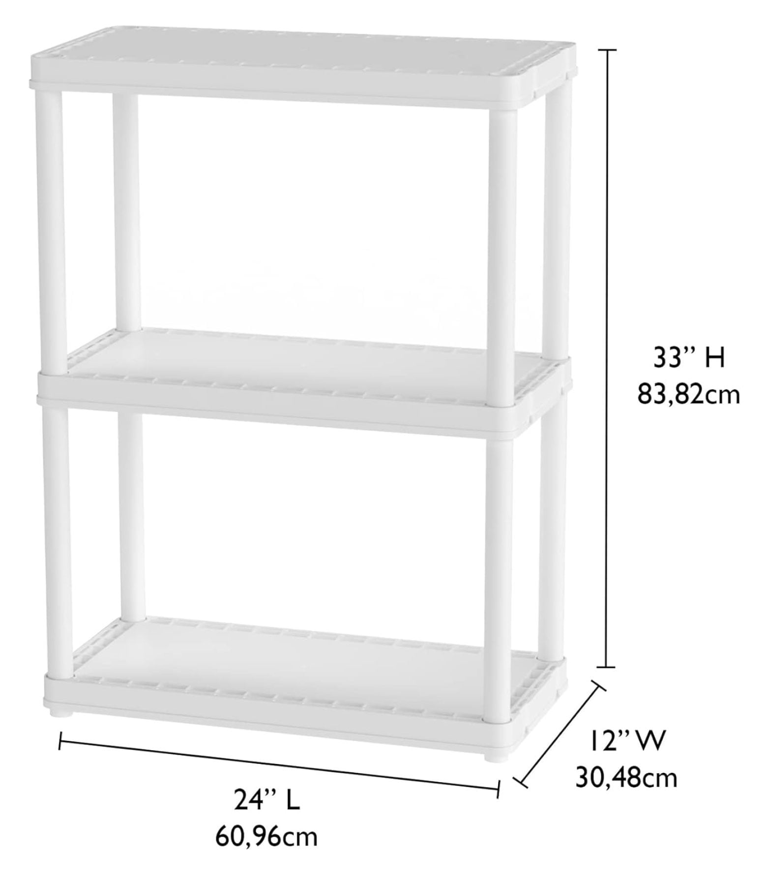 HeSLehs 3 Shelf Knect-A-Shelf Ventilated Light Duty Storage Unit Organizer System for Home, Garage, Basement, and Laundry, White