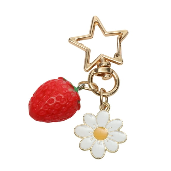 Unique Bargains 1 Pc Fashionable Flower Strawberry Handbag Charm Decorative Keychain Red Gold Tone