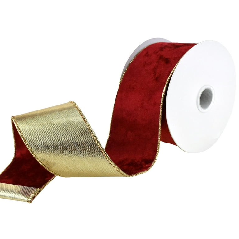 Christmas Velvet and Metallic Back Wired Ribbon, 2-1/2-Inch 10-Yard -  Red/Gold