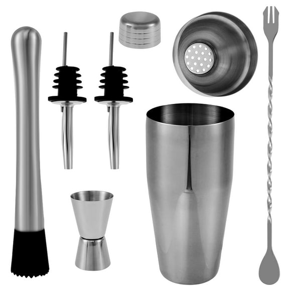 6Pcs Cocktail Shaker Kit 750ML Mixology Bartender Kit Leakproof Bar Shaker Set Reusable Cocktail Making Set with Measuring Jigger Bar Spoon Muddler Liquor Bottle Pourer for Drink Mixing Bar Home