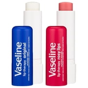 Vaseline Lip Therapy 4 Pack Lips Set (2 Original, 2 Rosy) With Petroleum Jelly Value Pack 0.16 oz. / 4.8g each