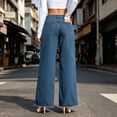 thumbnail image 6 of ClodeEU Women's Wide Leg Flare Rhinestone Jeans,Casual Fashion Denim Pants with Pockets ,Women's Plus L, 6 of 6