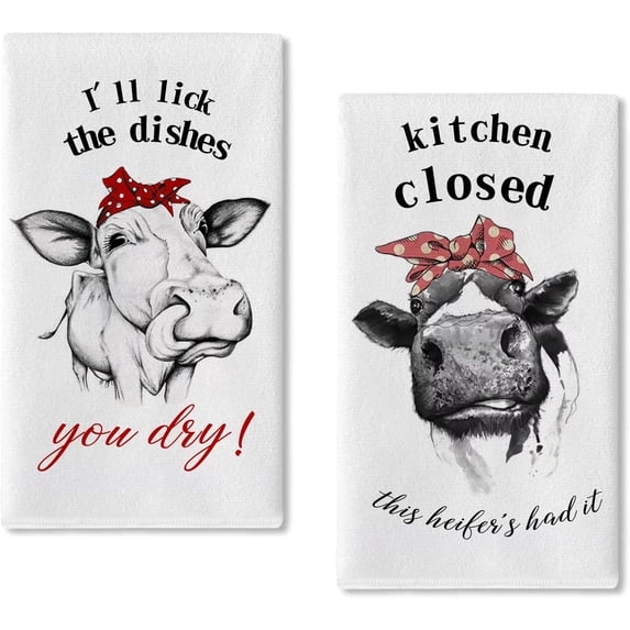 SPXUBZ Kitchen Towels, Country Farmhouse Animal Milk Cow Bows for Home Kitchen Decor Housewarming Gift Towel Set of 2