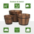 thumbnail image 5 of 3 Pcs Wooden Planter Barrel Set, Outdoor Flower Pots with Handle & Drainage Holes, Rustic Whiskey Barrel Planter for Plants, Herbs, Veggies, Indoor Outdoor Use, 5 of 8