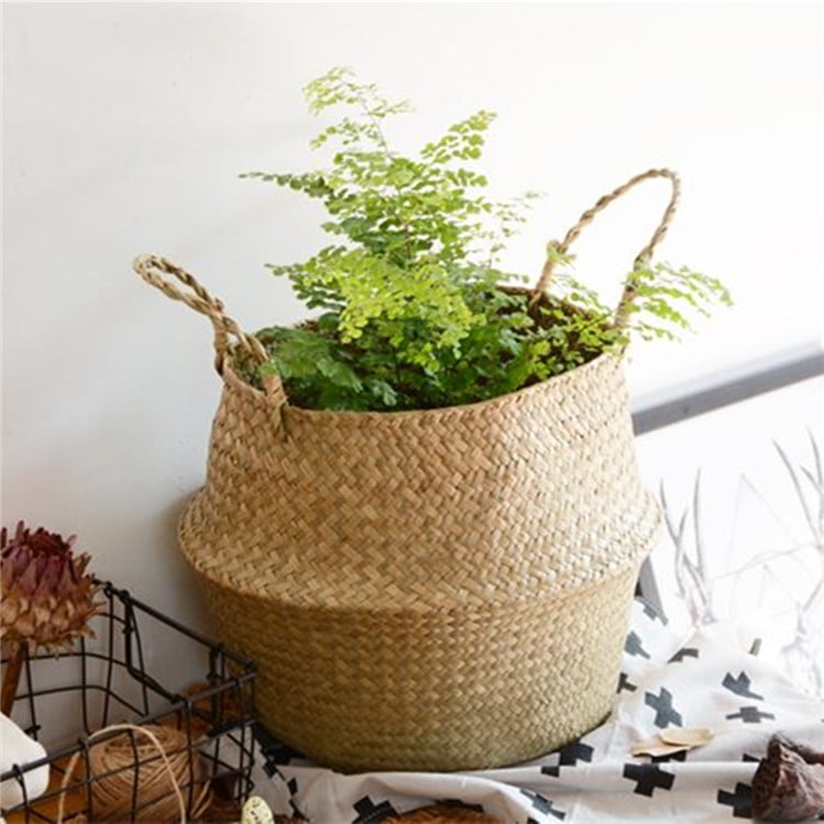 Nice Seagrass Braided Belly Hanging Basket Storage Plant Pot Baskets Laundry Bag 