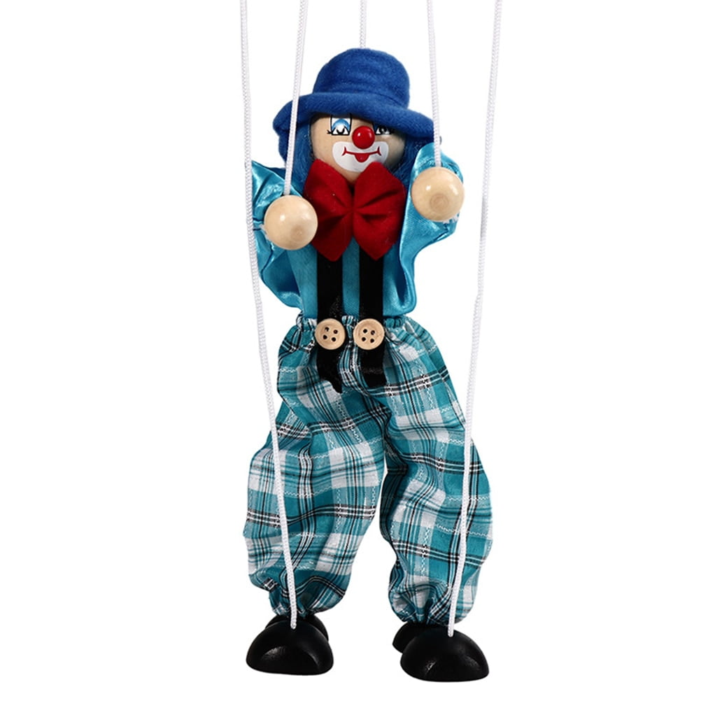 Wooden Retro Pull string puppet Clowns Children Kids  Marionette Joint Activity 