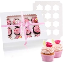 16 Pack Cupcake Boxes Hold 12 Standard Cupcakes, Food Grade Cupcake Holders Bakery Carrier Boxes with Windows and Inserts for Cupcakes, Muffins and Pastries