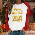 thumbnail image 2 of Penkiiy 2024 Happy New Year Women's Classic New Year Print Round Neck Long Sleeve Loose Round Neck Tops XL Red, 2 of 4