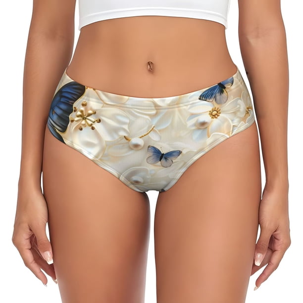 Fotbe Elegant Butterflies And Pearls Calzones Estampados para Mujer – Ropa Interior de Algodón, Cómoda, Suave y Elástica-X-Large